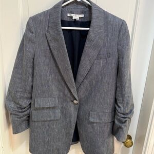 Veronica Beard Herringbone Martel Dickey Blazer with Ruched Sleeves